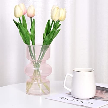 LiteViso 7 Inch Elegant Pink Clear Glass Flower Vase