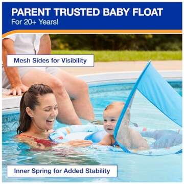 Swimways Baby Spring Float, Baby Pool Float with Canopy & UPF Protection, Swimming Pool Accessories for Kids 9-24 Months, Mermaid