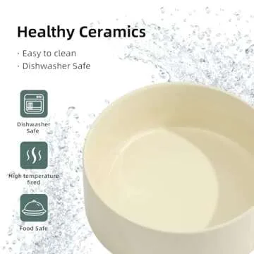 Havniva Ceramic Raised Dog Bowl with Stand for Small and Medium Breed Dog Dish Pet Food and Water Bowl (Double Bowl with Stand - Beige, 6" D)