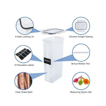 Airtight Food Storage Containers with Lids, Clear Pantry Canister Set for Kitchen Organization, Stackable Organizers for Food, BPA Free Plastic 14-Pack with Different Sizes Dark Gray