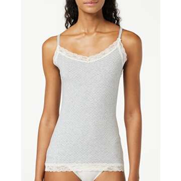 Iris & Lilly Women's Cotton Lace Camisole, Pack of 2, Grey Heather Dots/Pale Pink, Small