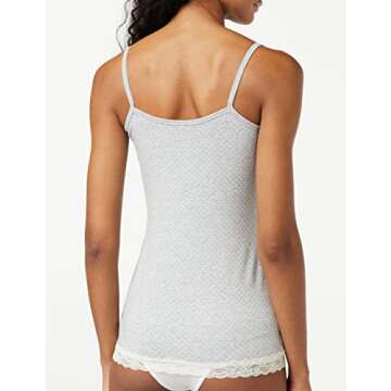 Iris & Lilly Women's Cotton Lace Camisole, Pack of 2, Grey Heather Dots/Pale Pink, Small