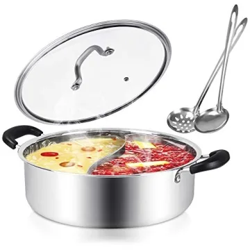Kerykwan 304 Food Grade Stainless Steel Shabu Shabu Hot pot with Divider&Lid for Induction Cooktop G...