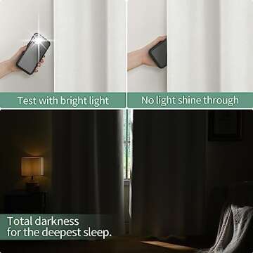 QUEMAS Linen Blackout Curtains 96 Inches Long 2 Panels Set, 100% Room Darkening Curtains for Living Room with Thermal Insulated Backing, Soundproof Grommet Window Drapes (52 x 96 Inch, Ivory White)