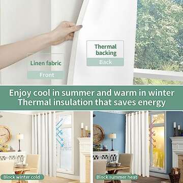 QUEMAS Linen Blackout Curtains 96 Inches Long 2 Panels Set, 100% Room Darkening Curtains for Living Room with Thermal Insulated Backing, Soundproof Grommet Window Drapes (52 x 96 Inch, Ivory White)