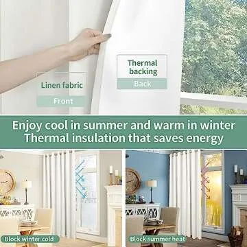QUEMAS Linen Blackout Curtains 96 Inches Long 2 Panels Set, 100% Room Darkening Curtains for Living Room with Thermal Insulated Backing, Soundproof Grommet Window Drapes (52 x 96 Inch, Ivory White)
