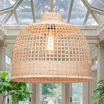 Hgrtaegs Rattan Pendant Lights - Hand-Woven Bamboo Ceiling Lamp