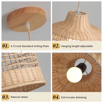Elegant Hand-Woven Rattan Pendant Light Fixture for Home