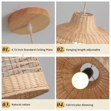 Elegant Hand-Woven Rattan Pendant Light Fixture for Home
