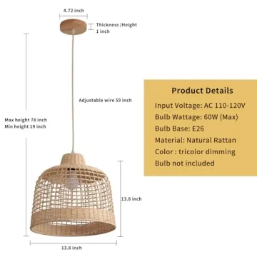 Elegant Hand-Woven Rattan Pendant Light Fixture for Home