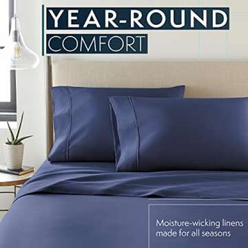 HC COLLECTION Bed Sheets Set Twin with 1 Pillowcase Hotel Luxury Brushed Microfiber Sheet w/Deep Pocket, Fade Resistant Ultra Soft Breathable Lightweight 3 Pcs Bedding Solid Color, Navy