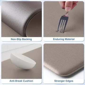 StepRite Kitchen Mats, 2PCS Kitchen Rugs, Cushioned Anti Fatigue Kitchen Mats for Floor, Non-Slip Standing Desk Mat, Waterproof Kitchen Rug Set for Kitchen, Floor, Office, 17.3"×30"+17.3"×47", Khaki