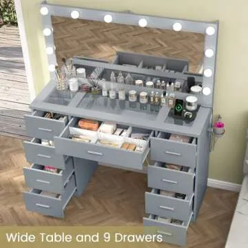 Quimoo 46" Vanity Desk with Lights and Power Outlet