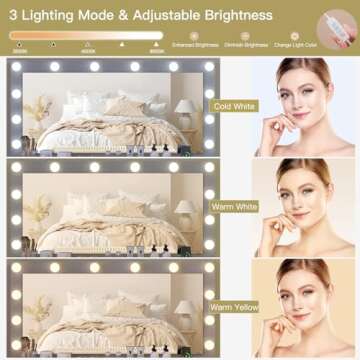 Quimoo 46" Vanity Desk with Lights and Power Outlet