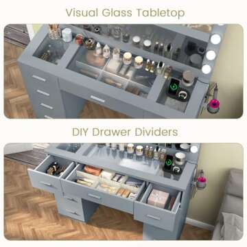 Quimoo 46" Vanity Desk with Lights and Power Outlet