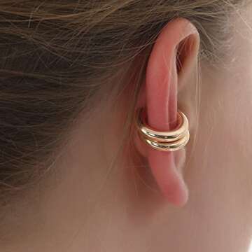 Preskiers Ear Cuffs for Women,Ear Cuff, Chunky Huggie Hoop Earrings,Cartilage Upper Non Piercing,14k Gold and Silver Set 2pcs