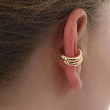 Preskiers Ear Cuffs for Women,Ear Cuff, Chunky Huggie Hoop Earrings,Cartilage Upper Non Piercing,14k Gold and Silver Set 2pcs