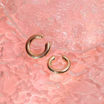 Preskiers Ear Cuffs for Women,Ear Cuff, Chunky Huggie Hoop Earrings,Cartilage Upper Non Piercing,14k Gold and Silver Set 2pcs