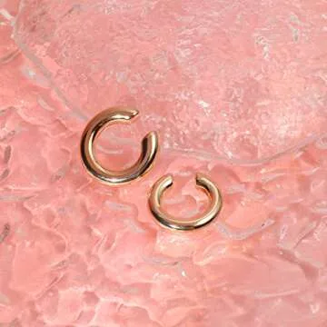 Preskiers Ear Cuffs for Women,Ear Cuff, Chunky Huggie Hoop Earrings,Cartilage Upper Non Piercing,14k Gold and Silver Set 2pcs
