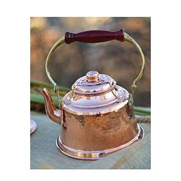 COPPER CONCEPT Copper Tea Kettle Stovetop, Handmade Copper Tea Pot, Real Copper, Water Heater, 1mm T...