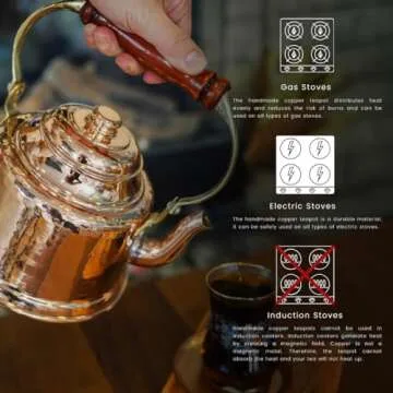COPPER CONCEPT Copper Tea Kettle Stovetop, Handmade Copper Tea Pot, Real Copper, Water Heater, 1mm Thick (1.7 Quarts)