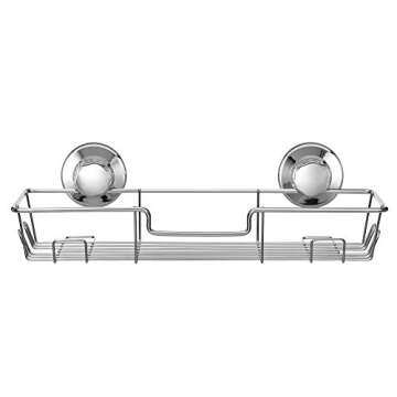 iPEGTOP L-4C Strong Suction Cup Adhesive Shower Caddy Bath Shelf Storage with 4 Side Hooks, Combo Organizer Basket for Shampoo, Conditioner, Soap, Razor Bathroom Accessories, Chrome