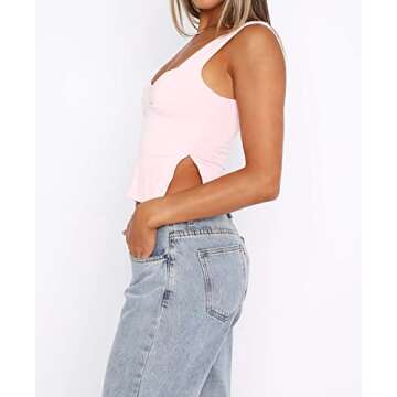 Cioatin Women 2024 Sleeveless Strappy Crop Tank Top Sweetheart Backless Skinny Slits Going Out Cropped Cami Tops Summer Pink
