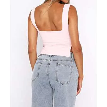 Cioatin Women Sleeveless Sweetheart Crop Top Pink