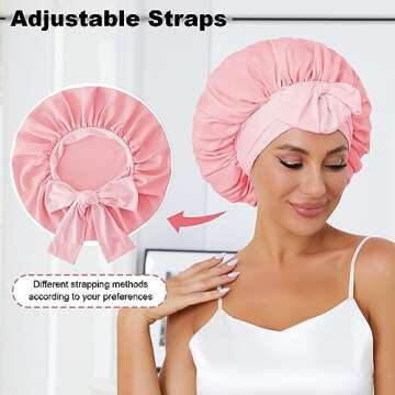 Silk Bonnet for Sleeping, Satin Hair Bonnets Large Sleep Cap for Women, Hair Wrap for Curly Hair Afros with Tie Band (Pink)*