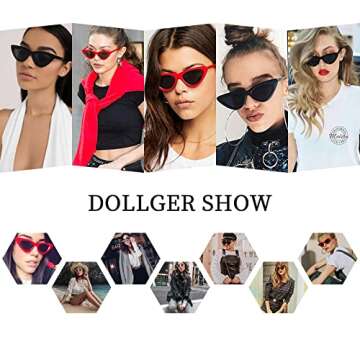 Dollger Cat Eye Sunglasses for Women Red Black Retro Style Plastic Frame UV Protection 2 pack