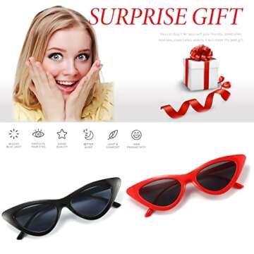 Dollger Cat Eye Sunglasses for Women Red Black Retro Style Plastic Frame UV Protection 2 pack