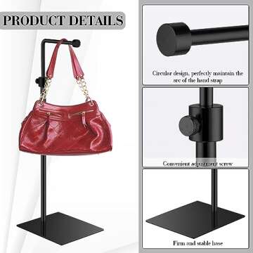Leinuosen 4 Pcs Purse Display Stand Adjustable Height Handbag Display Stand Metal Table Purse Holder Hanging Purse Hanger Stand for Women Bag Jewelry Tabletop Counter Boutique Store (Black)
