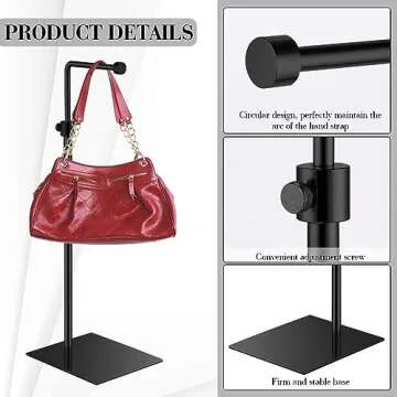 Leinuosen 4 Pcs Purse Display Stand Adjustable Height Handbag Display Stand Metal Table Purse Holder Hanging Purse Hanger Stand for Women Bag Jewelry Tabletop Counter Boutique Store (Black)