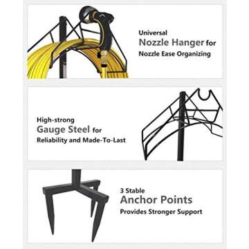 Artigarden Freestanding Garden Hose Holder Hanger, Heavy Duty Metal Water Hose Reel Storage Stand Rack for Yard Lawn, Bright Black (Hose not Included)