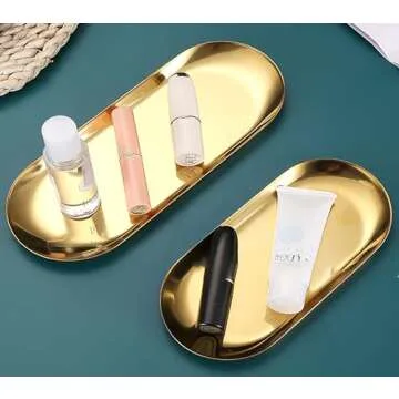 YIKANGHENG 4 Pcs 9 Inch x 3.7 Inch Gold Stainless Steel Trinket Tray, 110g