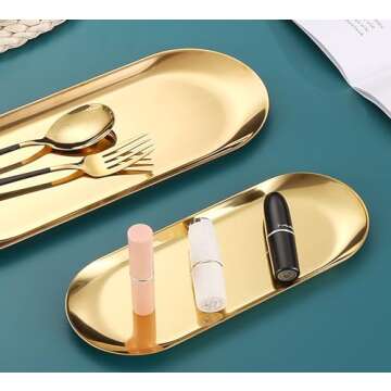 YIKANGHENG 4 Pcs 9 Inch x 3.7 Inch Gold Stainless Steel Trinket Tray, 110g