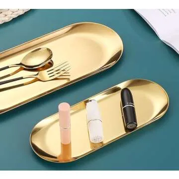 YIKANGHENG 4 Pcs 9 Inch x 3.7 Inch Gold Stainless Steel Trinket Tray, 110g