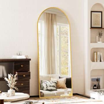 Arched Full Length Mirror, 64" x 21" Arch Floor Mirror with Stand, Full Length Mirror Wall Mirror Ha...
