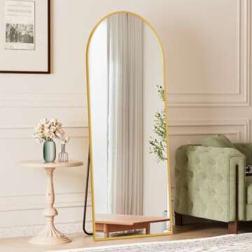 Arched Full Length Mirror, 64" x 21" Arch Floor Mirror with Stand, Full Length Mirror Wall Mirror Hanging or Leaning Arched-Top Full Body Mirror with Stand for Bedroom, Dressing Room, Gold