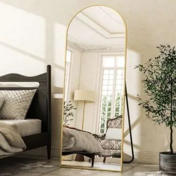 Arched Full Length Mirror, 64" x 21" Arch Floor Mirror with Stand, Full Length Mirror Wall Mirror Hanging or Leaning Arched-Top Full Body Mirror with Stand for Bedroom, Dressing Room, Gold
