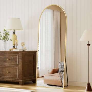 Arched Full Length Mirror, 64" x 21" Arch Floor Mirror with Stand, Full Length Mirror Wall Mirror Hanging or Leaning Arched-Top Full Body Mirror with Stand for Bedroom, Dressing Room, Gold