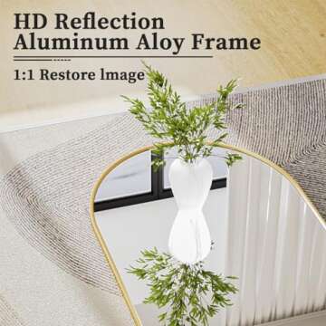 Arched Full Length Mirror, 64" x 21" Arch Floor Mirror with Stand, Full Length Mirror Wall Mirror Hanging or Leaning Arched-Top Full Body Mirror with Stand for Bedroom, Dressing Room, Gold