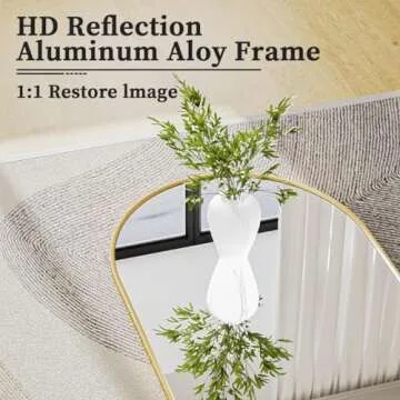 Arched Full Length Mirror, 64" x 21" Arch Floor Mirror with Stand, Full Length Mirror Wall Mirror Hanging or Leaning Arched-Top Full Body Mirror with Stand for Bedroom, Dressing Room, Gold