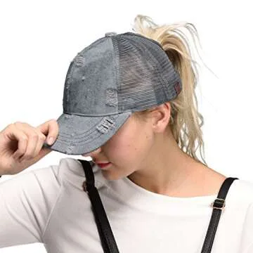 Stylish C.C Messy Buns Denim Baseball Cap for Women