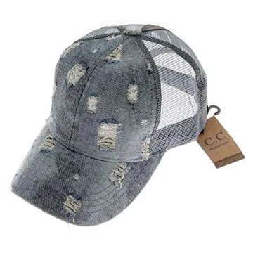 Stylish C.C Messy Buns Denim Baseball Cap for Women