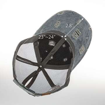 C.C Hatsandscarf Exclusives Messy Buns Damaged Denim Fabric Trucker Hat with Ponytail Baseball Cap (BT-8) (Lt Denim)