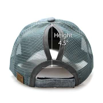 C.C Hatsandscarf Exclusives Messy Buns Damaged Denim Fabric Trucker Hat with Ponytail Baseball Cap (BT-8) (Lt Denim)