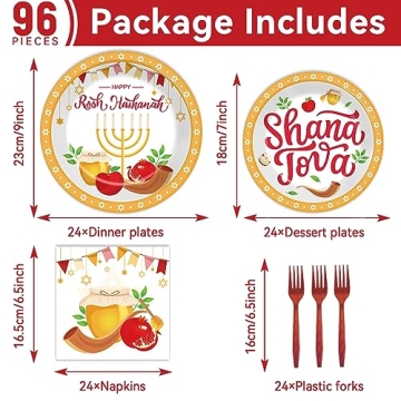 gisgfim 96 Pcs Rosh Hashanah Party Supplies Set