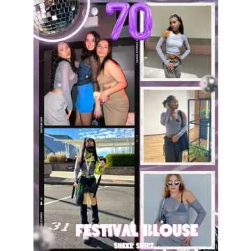 Rave Mesh Crop Top for Women - EDC 70s Asymmetrical Neck Y2K Long Sleeve Fairycore Festival Blouse Sheer Shirt(Gray,M,1102e)