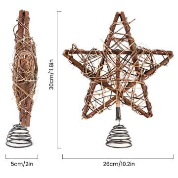 Luxspire Natural Rattan Christmas Star Tree Topper